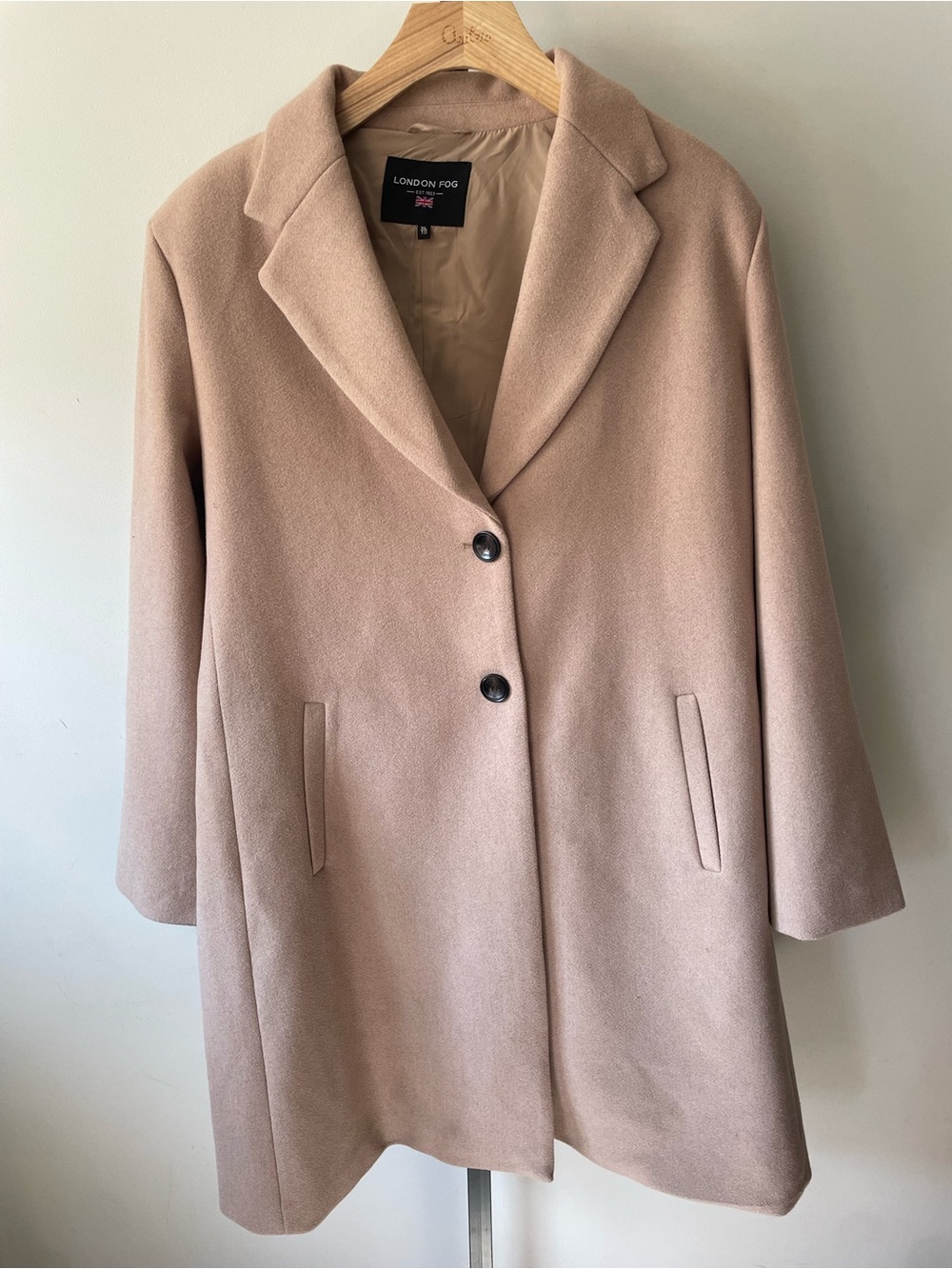 London Fog Single Breasted Topcoat Car Coat Tan Beige Size XL NWT
